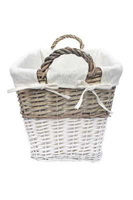 Strong Deep White Wicker Storage Home Log Hamper Laundry Basket Handles Lined Small: 36x24x28cm