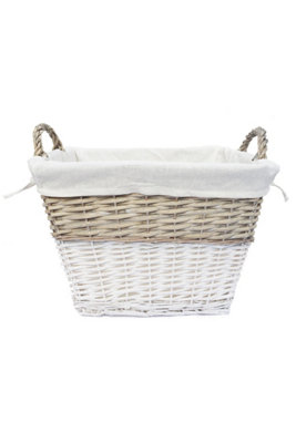 Strong Deep White Wicker Storage Home Log Hamper Laundry Basket Handles Lined Small: 36x24x28cm - 4