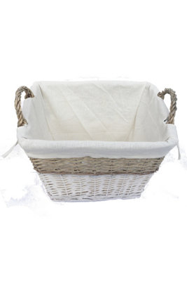 Strong Deep White Wicker Storage Home Log Hamper Laundry Basket Handles Lined Small: 36x24x28cm - 5