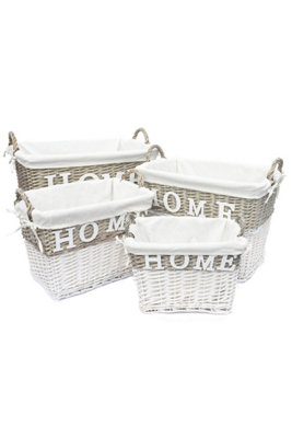 Strong Deep White Wicker Storage Home Log Hamper Laundry Basket Handles Lined Small: 36x24x28cm - 6