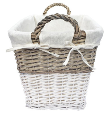 Strong Deep White Wicker Storage Home Log Hamper Laundry Basket Handles Lined XL 61 x 46 x 49cm