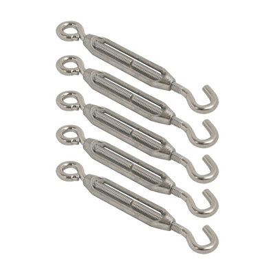 Strong Galvanized Turnbuckle Strainer 1/4" Hook & Eye Heavy Duty Wire Tensioner Fencing Cable Chain Link Tension Adjuster -5 Pack