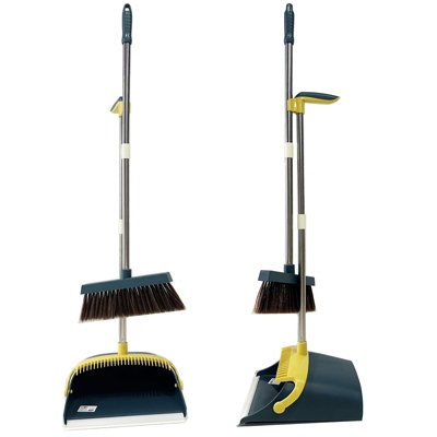 Strong Long Handled Dustpan and Brush Set Soft Bristles Broom Lobby Dust Pan