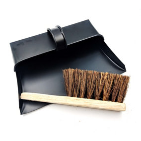 Strong Metal Hooded Dustpan with Stiff Brush