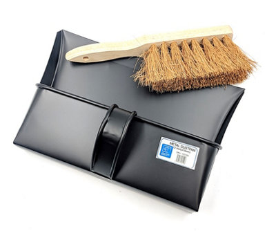 Strong Traditional Metal Hooded Dustpan and Soft Brush