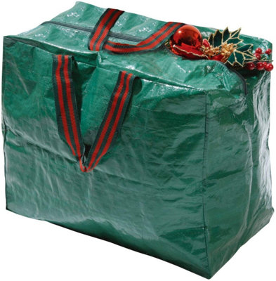 Strong Woven Polyethylene Christmas Decoration Storage Bag with Handles, Wipe-Clean Surface