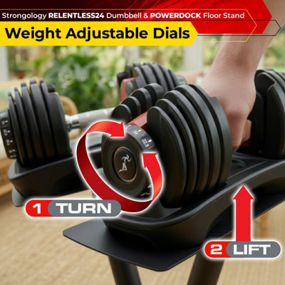 Strongology RELENTLESS24 Adjustable Dumbbell Pair (2.5-24kg) and ...