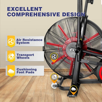 Strongology TITANIUM Assault Bike Adjustable Resistance Dual Belt Magnetic 24" Fan Professional Air Bike with Clear LCD Display