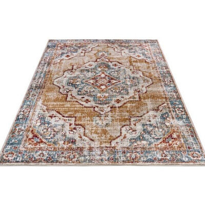 Strozzi Short Pile Rug Oriental Bordered Design, 8mm Pile, Durable in Multi