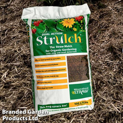 Strulch Mineralised Straw Garden Mulch - 100 Litre Bag x 1 - Natural Slug & Snail Deterrent