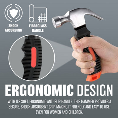 Stubby Claw Hammer 8oz Heavy Duty Construction Soft Grip Safe Handle New - 6