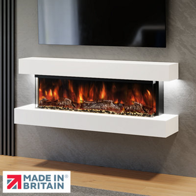Studio 4 54-Inch Wall Mounted Electric Fireplace Fully Assembled 3-Sided Flame with Remote Control and LED Side Lights