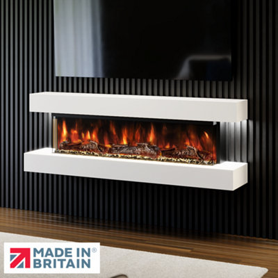 Studio 5 62-Inch Wall Mounted Electric Fireplace Fully Assembled 3-Sided Flame with Remote Control and LED Side Lights