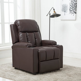 Studio Leather Recliner W Drink Holders Armchair Sofa Chair Cinema Gaming (Brown)