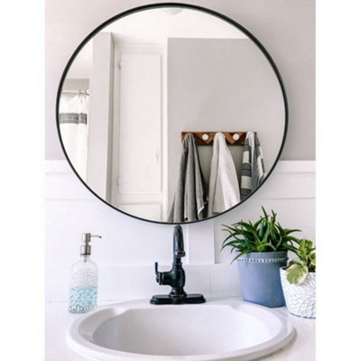 Studio Round Wood Accent Wall Mirror/Vanity Mirror/Bathroom Mirror,Black