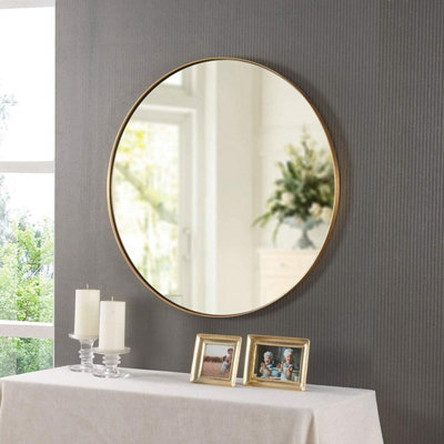 Studio Round Wood Accent Wall Mirror/Vanity Mirror/Bathroom Mirror,Gold