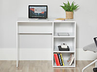 Study Office Desk with Open Shelves in White