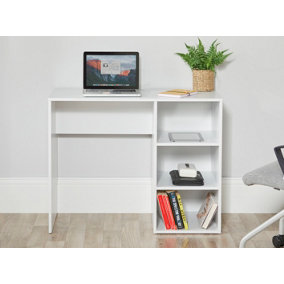 Study Office Desk with Open Shelves in White