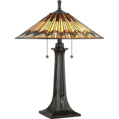 Stunning 2 Bulb Tiffany Style Table Lamp with Valiant Bronze Finish and LED Compatibility