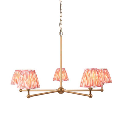 Stunning 5-Light Pendant Ceiling Light in Brushed Aged Brass with Coral Pink Shades