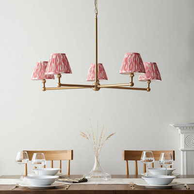 Stunning 5-Light Pendant Ceiling Light in Brushed Aged Brass with Coral Pink Shades