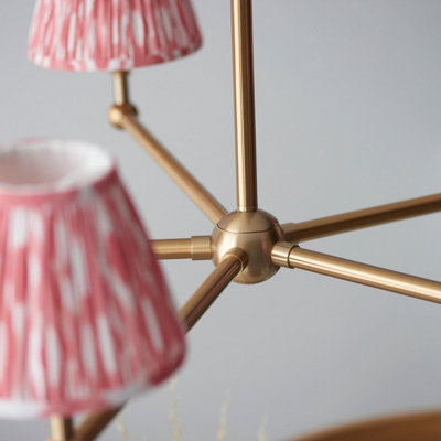 Stunning 5-Light Pendant Ceiling Light in Brushed Aged Brass with Coral Pink Shades