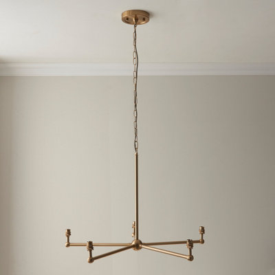 Stunning 5-Light Pendant Ceiling Light in Brushed Aged Brass with Coral Pink Shades