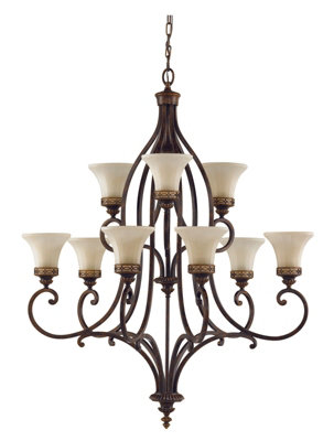 Stunning 9 Bulb Walnut Chandelier Pendant Light with LED E27 Fittings