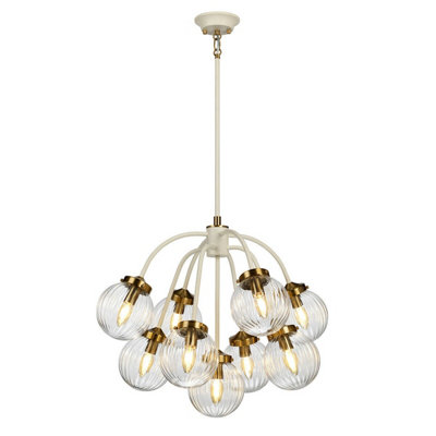 Stunning 9-Light Cream Pendant Ceiling Light with Aged Brass Finish for Modern Interiors