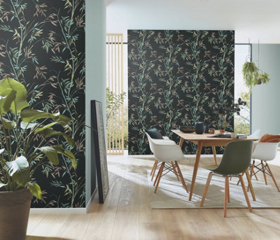 Stunning Bamboo Leaf in Black with Metallic Highlights