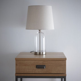 Stunning Glass Chelsea Table lamps in Brushed Silver with natural Linen Lamp shade