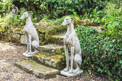 Stunning Pair of Large Sitting Greyhounds Statues