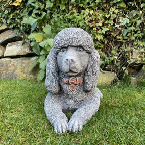 Stunning Stone Cast Laying Poodle Statue