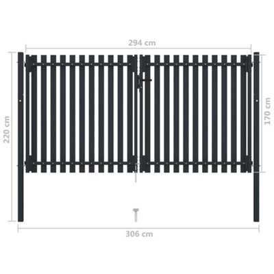 Sturdy Double Door Fence Gate Steel 306x220 cm Anthracite