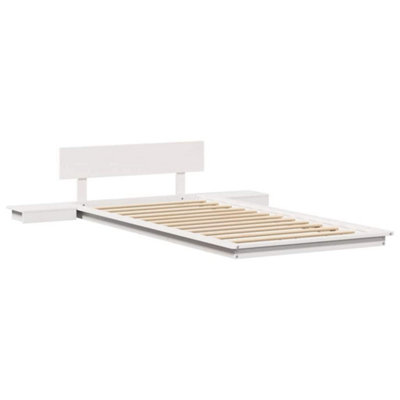 Sturdy Floor Bed Frame with Bedside Tables White 100x200cm Solid Wood