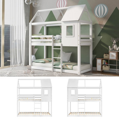 Sturdy Pine Wood Bunk Bed for Kids, 3FT Single Cabin Bed - White