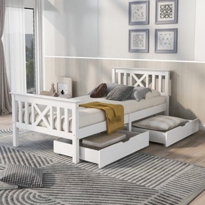 Sturdy Single Wooden Bed Frame with Storage Drawers, Solid Pine, 3FT ...