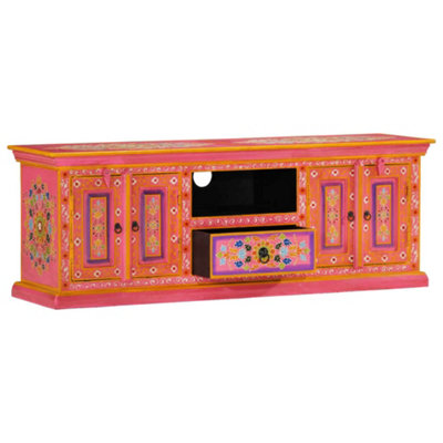 Sturdy TV Cabinet Pink 110x30x40 cm Solid Wood Mango