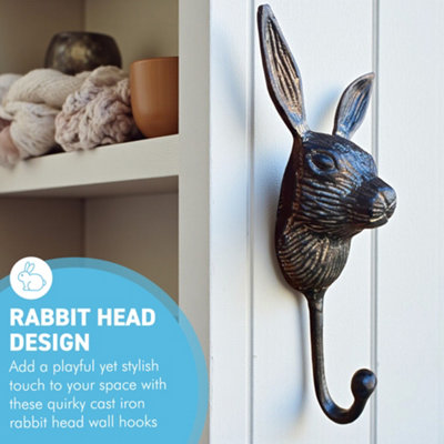 Sturdy Wall Mounted Cast Iron Rabbit Head Hook, Hanger for Hats, Coats ...