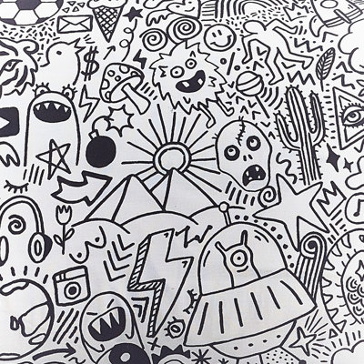 Style Lab Notebook Doodles Reversible Duvet Cover Set, King, Black