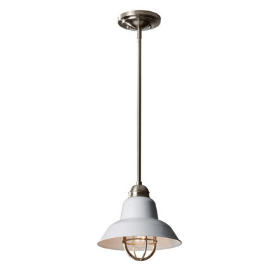 Stylish 1 Bulb Brushed Steel Ceiling Pendant Light with Glossy White Finish