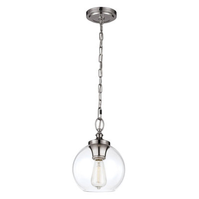 Stylish 1 Bulb Ceiling Pendant Light in Highly Polished Nickel Finish