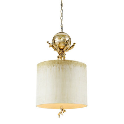 Stylish 1 Bulb Ceiling Pendant Light in Putty Patina and Silver Leaf Finish