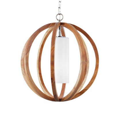 Stylish 1 Bulb Ceiling Pendant Light in Wood and Brushed Steel