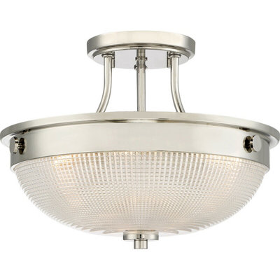 Stylish 2 Bulb Semi Flush Light in Polished Nickel Finish with LED E27 60W Bulbs