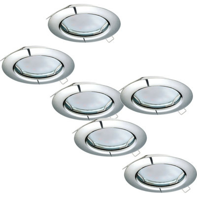 Stylish 2 Pack and 3 Pack Chrome Steel Flush Recessed Ceiling Downlights with GU10 Bulbs