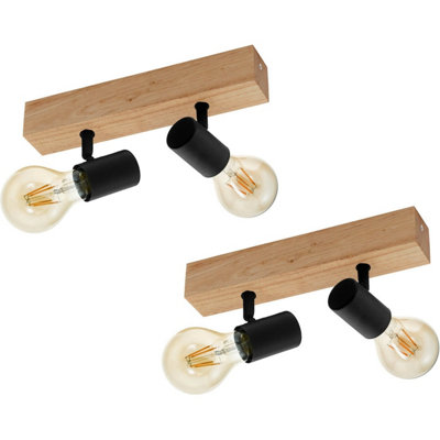 Stylish 2 Pack Brown Wood Wall Lights with Black Bulb Holders