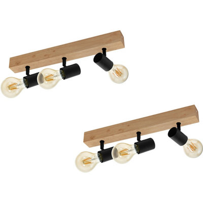 Stylish 2-Pack Brown Wood Wall Lights with Black Bulb Holders