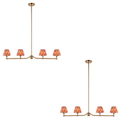 Stylish 2 Pack Brushed Brass Ceiling Pendant Lights with Apricot Shades