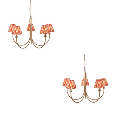Stylish 2 Pack Brushed Brass Ceiling Pendant Lights with Apricot Shades